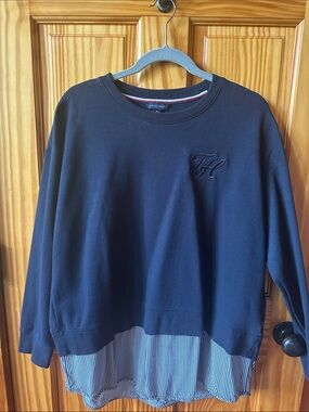 Tommy Hilfiger Black Layered-Look Sweatshirt with Striped Hem